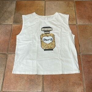 ELLISON sequin Paris perfume bottle muscle T-shirt